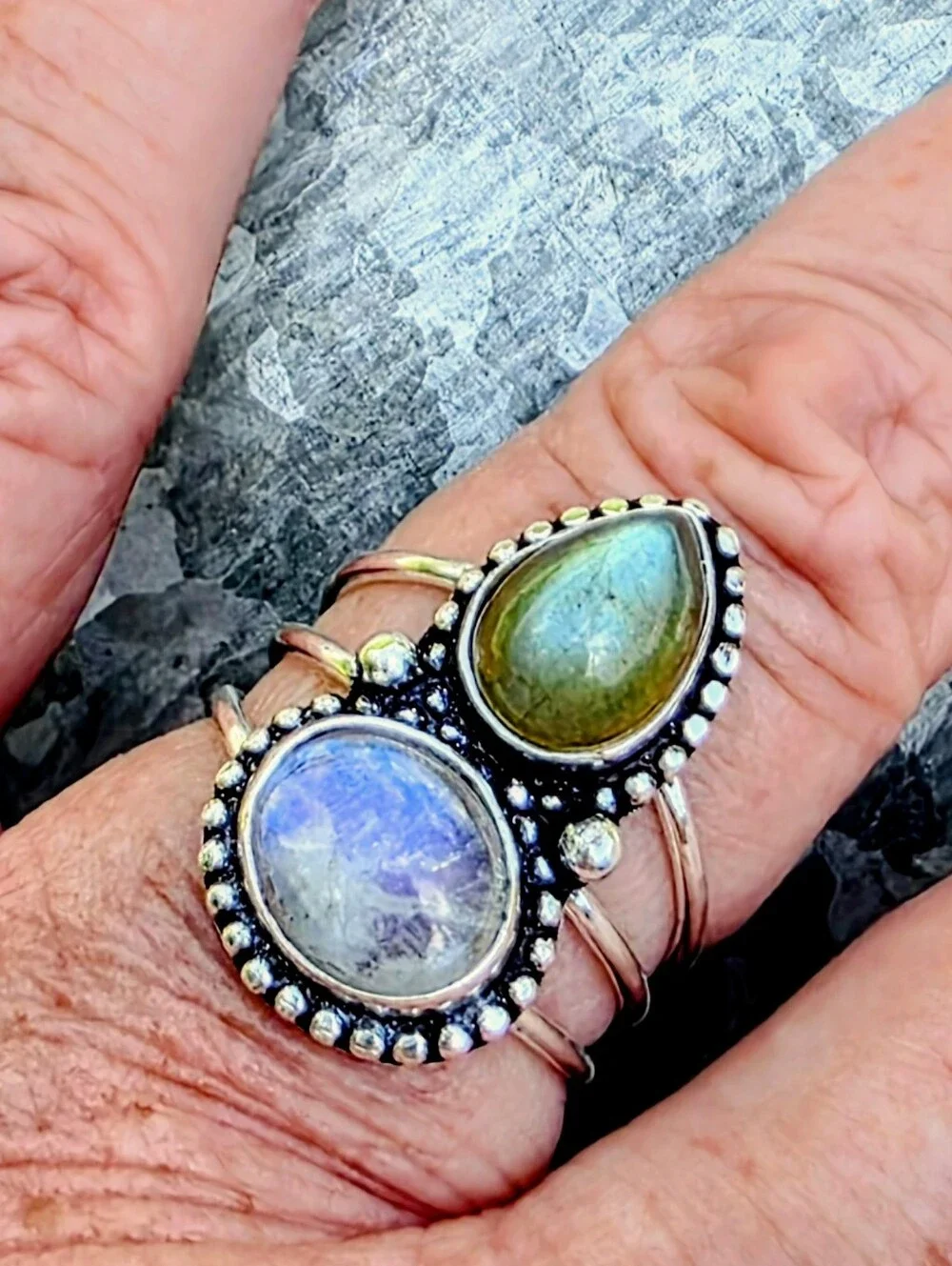 Rainbow Moonstone & Labradorite Gemstone Ring In 925 Sterling Silver (7)